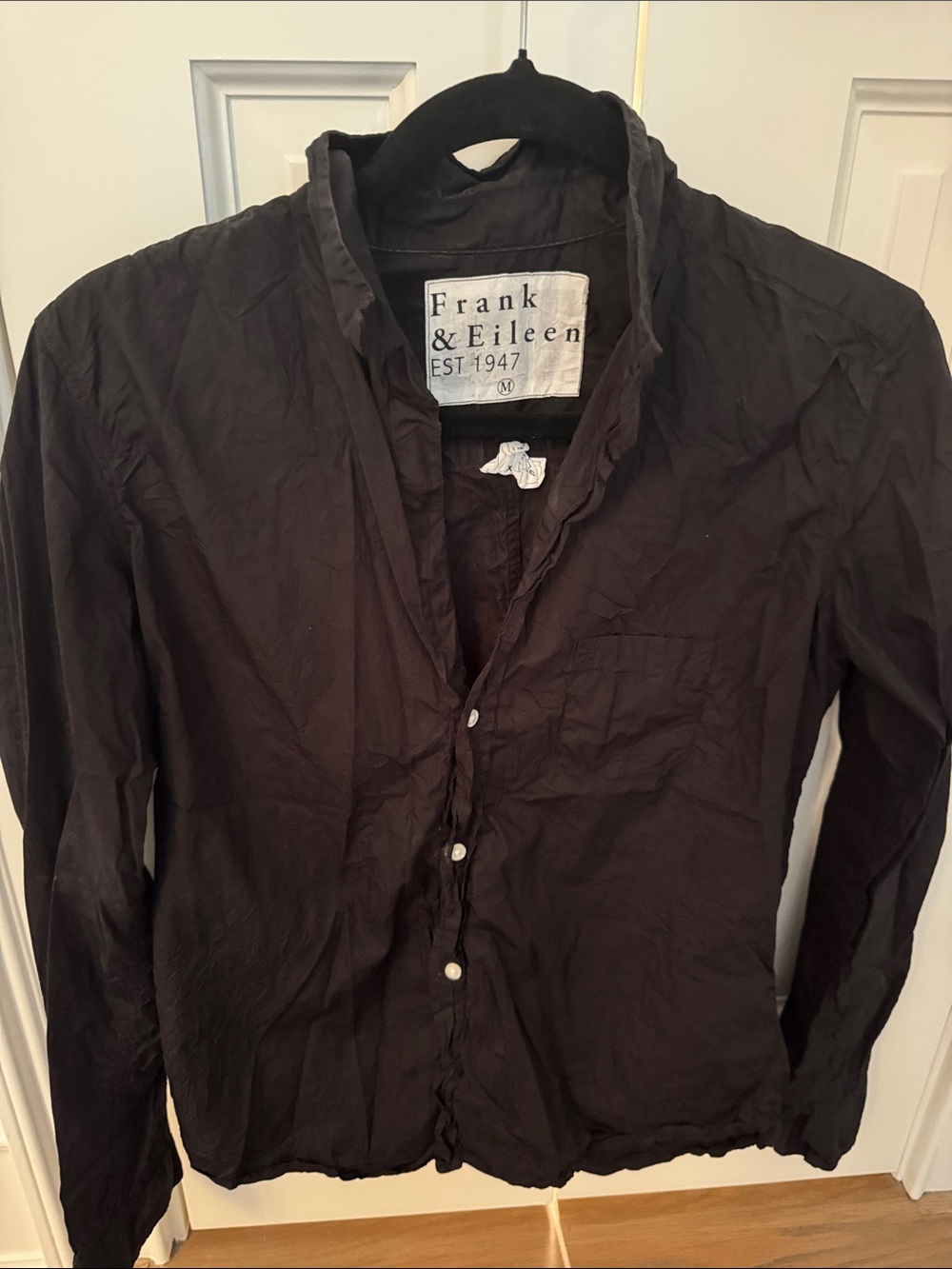 Frank & Eileen Black Ruffled Collar Button Shirt